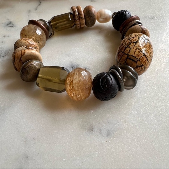 Silpada Jewelry Jasper & Mixed Stone Sterling Silver Stretch Bead Bracelet - Picture 3 of 7